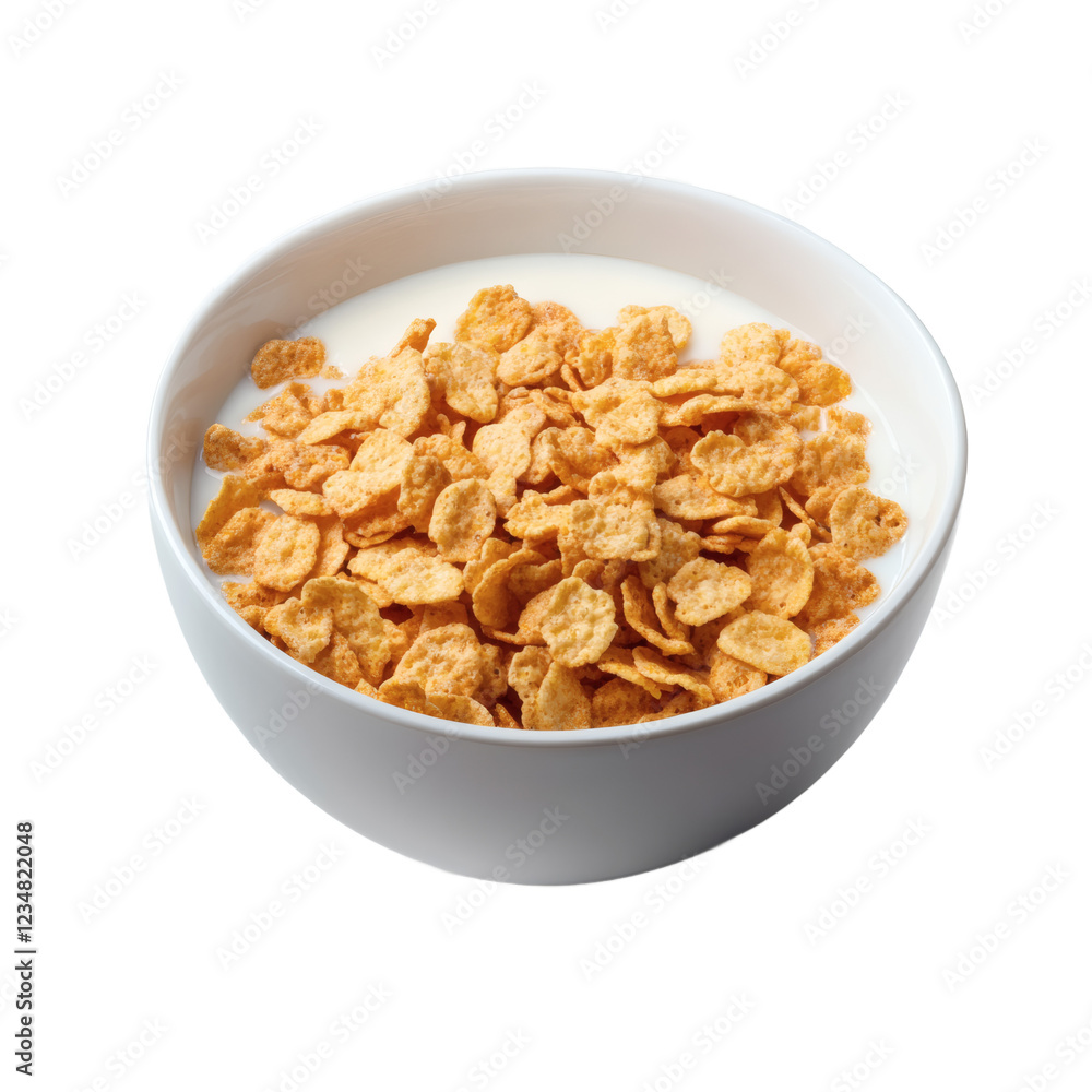 A bowl of cornflakes with milk on transparent background A bowl of cornflakes with milk on transparent background