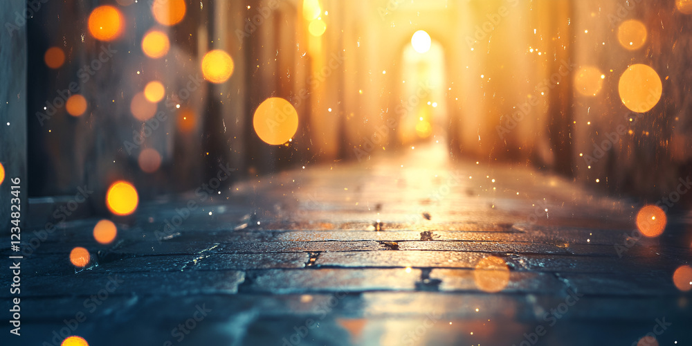 Golden Light in an Ancient Alley Dreamy and Mystical Scene Golden Light in an Ancient Alley Dreamy and Mystical Scene
