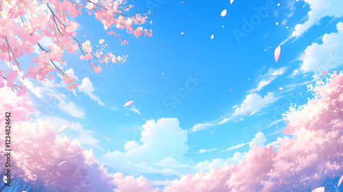 桜 さくら 木 花びら 咲く 公園 はる 春 日本 アニメ风 背景 壁紙 コピースペース