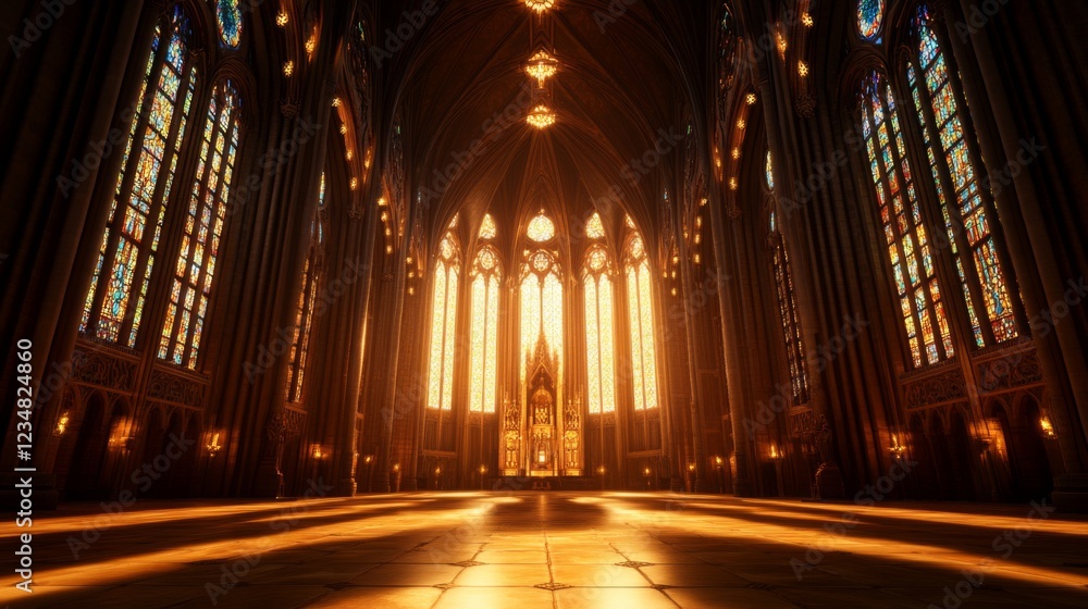 Obraz premium Majestic Cathedral Interior with Stunning Stained Glass