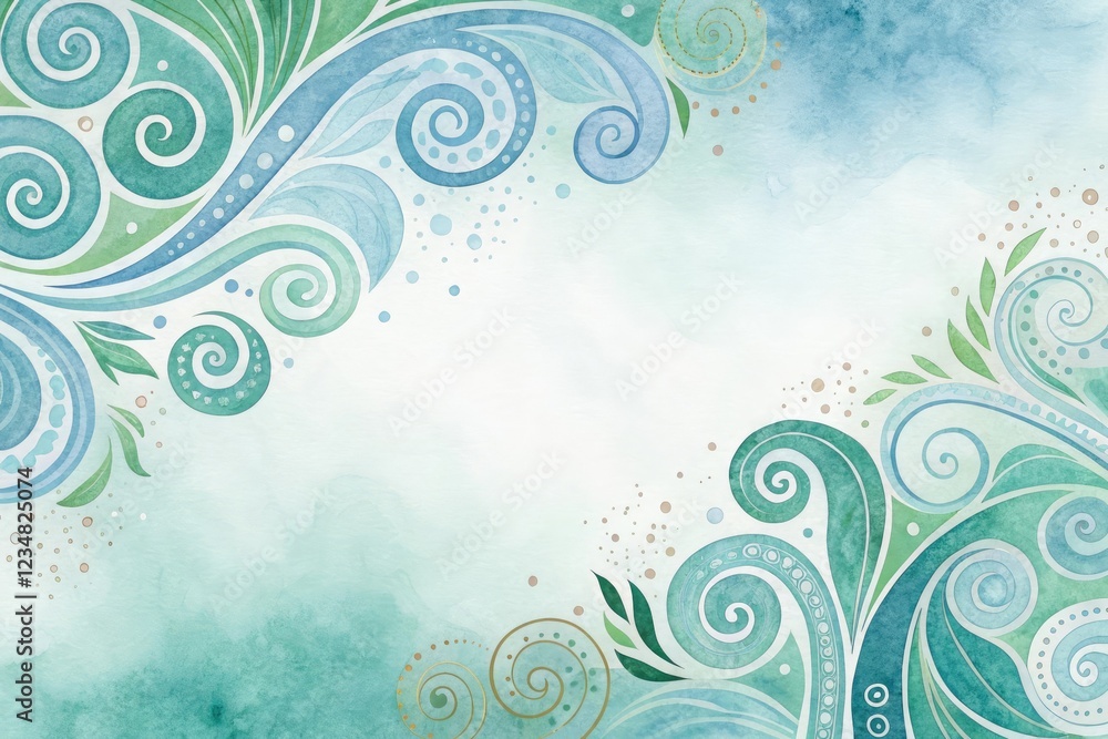 Soft pastel watercolor background with swirling abstract shapes in shades of blue and green, color gradient, calming atmosphere Soft pastel watercolor background with swirling abstract shapes in shades of blue and green, color gradient, calming atmosphere