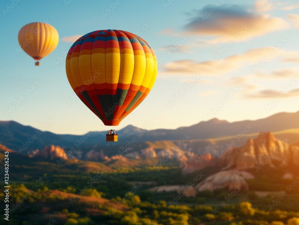 Fototapeta premium Hot Air Balloons Over Scenic Landscape