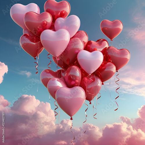 Heart-shaped Balloons in the Sky for Valentine’s Day