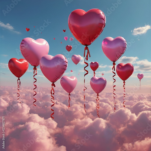 Heart-shaped Balloons in the Sky for Valentine’s Day