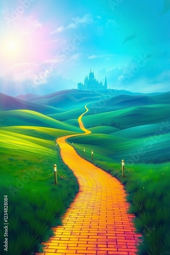 Yellow Brick Road Leading to Castle Fantasy Landscape Art