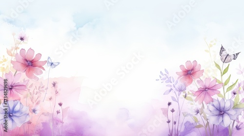 Serene Watercolor Floral Background with Soft Pastel Hues and Gentle Butterfly Elements Capturing Natural Chaos in a Refreshing Design