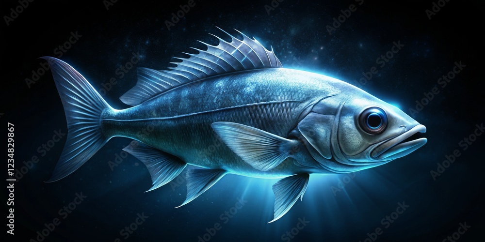 Stunning Blue Fish with Shimmering Scales Against Dark Background Stunning Blue Fish with Shimmering Scales Against Dark Background
