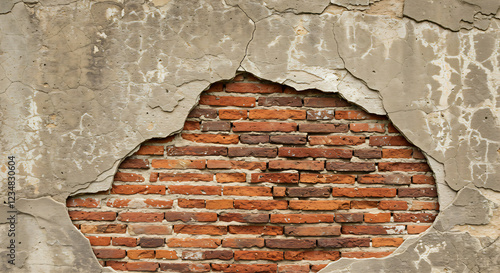 Tablou pe pânză Cracked Plaster Revealing Brick Wall background
