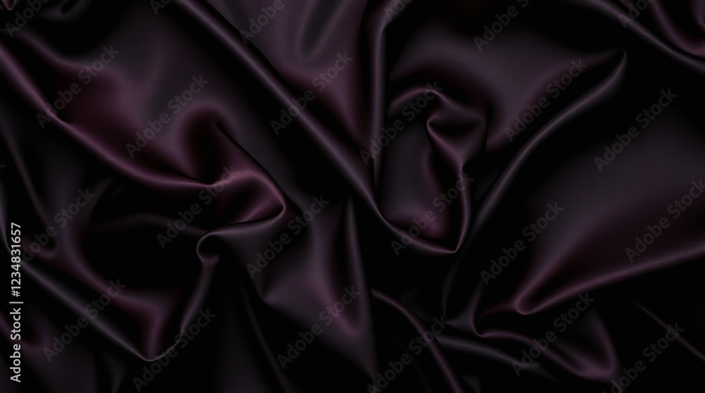 Fototapeta premium Luxurious Black Satin Fabric with Rich Ebony Color, Glossy Surface, and Dramatic Lighting, Showcasing Elegant Drapery and Sensual Material
