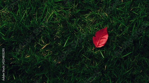 red leaf on the green grass photo