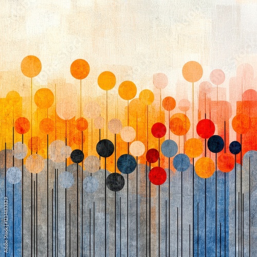 Abstract Colorful Circles and Lines on Textured Background
