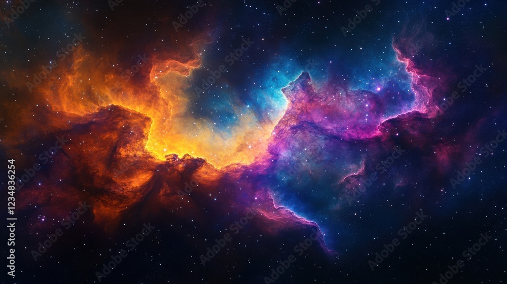 Fototapeta premium Colorful nebula space scene with stars and vibrant swirling gases in deep cosmic background
