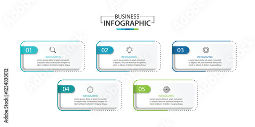 Business infographic template. 5 Step timeline journey. Process diagram, Infographic elements vector illustration.	