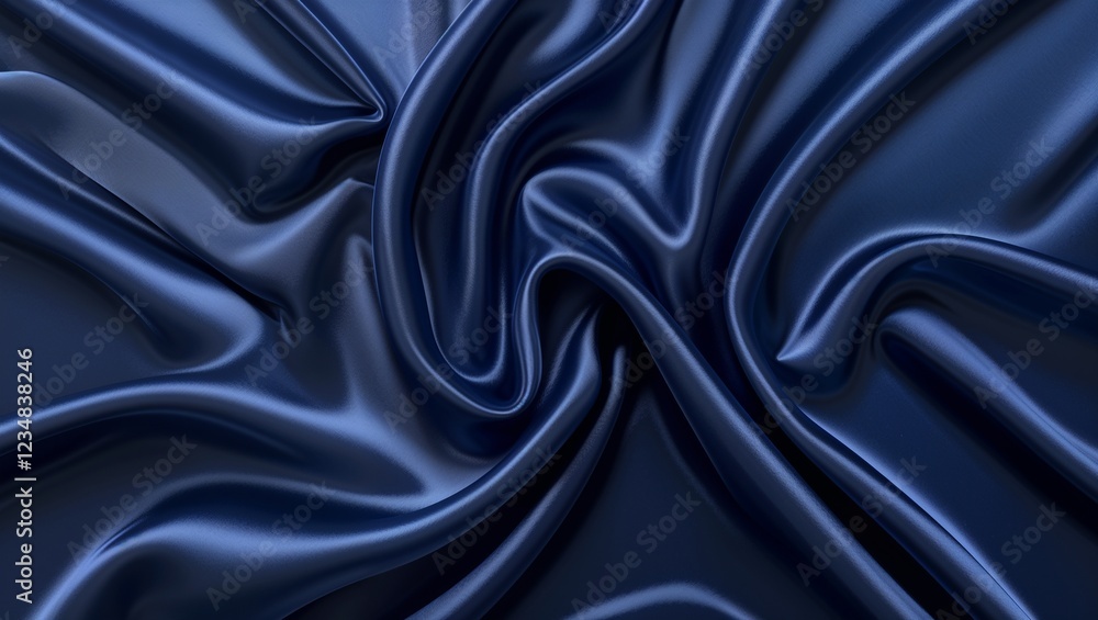 Obraz premium Abstract Silk Satin Fabric in Rich Navy Blue, Creating a Luxurious and Elegant Design with Shimmering Texture and Graceful Movement