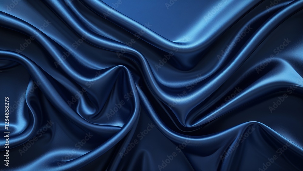 Obraz premium Abstract Silk Satin Fabric in Rich Navy Blue, Creating a Luxurious and Elegant Design with Shimmering Texture and Graceful Movement
