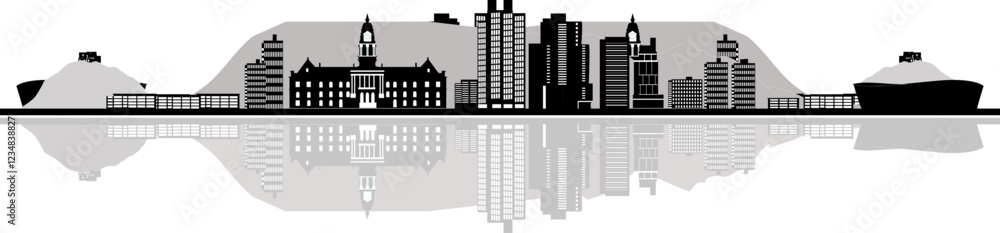 Black and White Modern City Skyline of capetown with Iconic Buildings and Urban Landscap