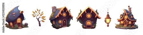 Vector cartoon cosmic houses. Planet illustration. Futuristic city.