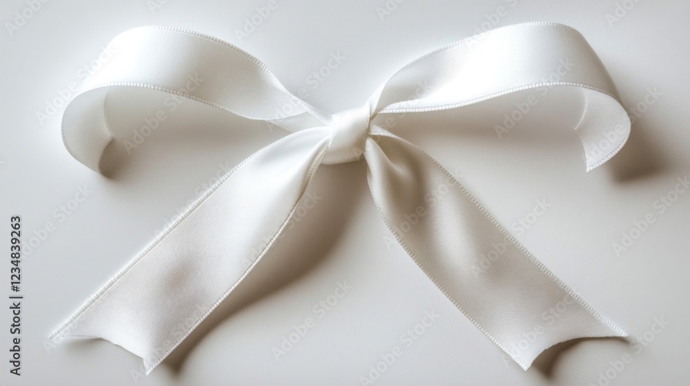 Naklejka premium Elegant White Ribbon Bow Isolated On White Background