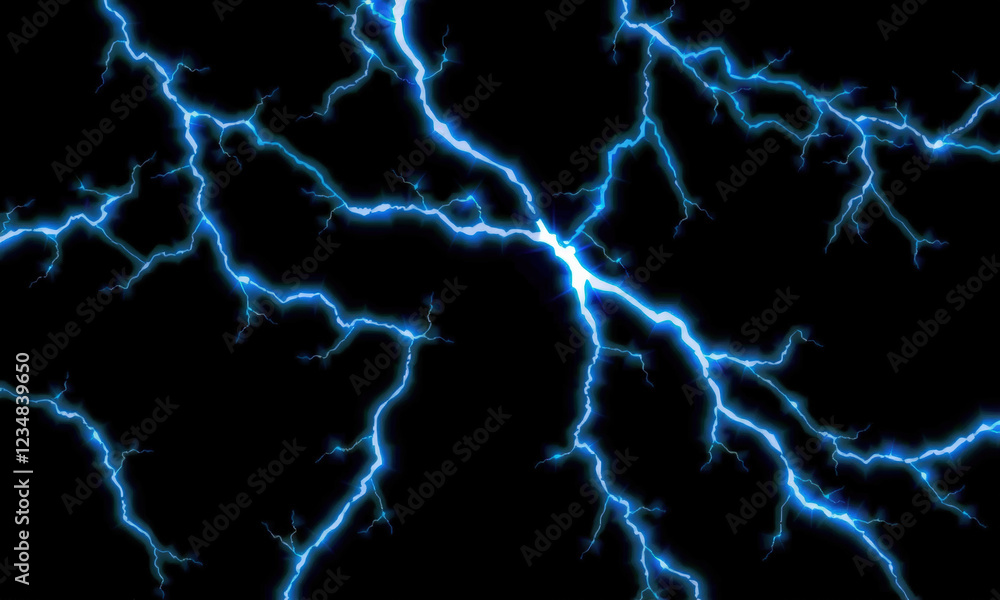 Bright blue lightning bolts illuminate dark background, creating dramatic and electrifying visual effect. intricate patterns of bolts evoke sense of power and energy Bright blue lightning bolts illuminate dark background, creating dramatic and electrifying visual effect. intricate patterns of bolts evoke sense of power and energy