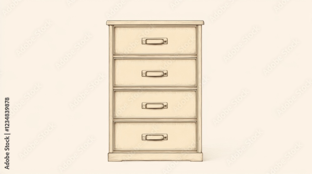 Four-drawer wooden cabinet, light beige, simple design. Four-drawer wooden cabinet, light beige, simple design.