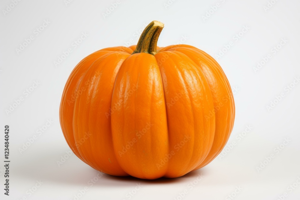 Obraz premium Vibrant orange pumpkin on a plain white background, symbolizing fall harvest and festive celebrations