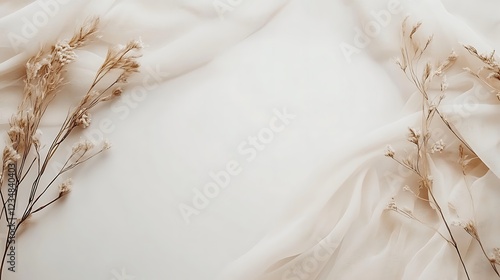 Dried Flowers Adorn Beige Fabric Drape
