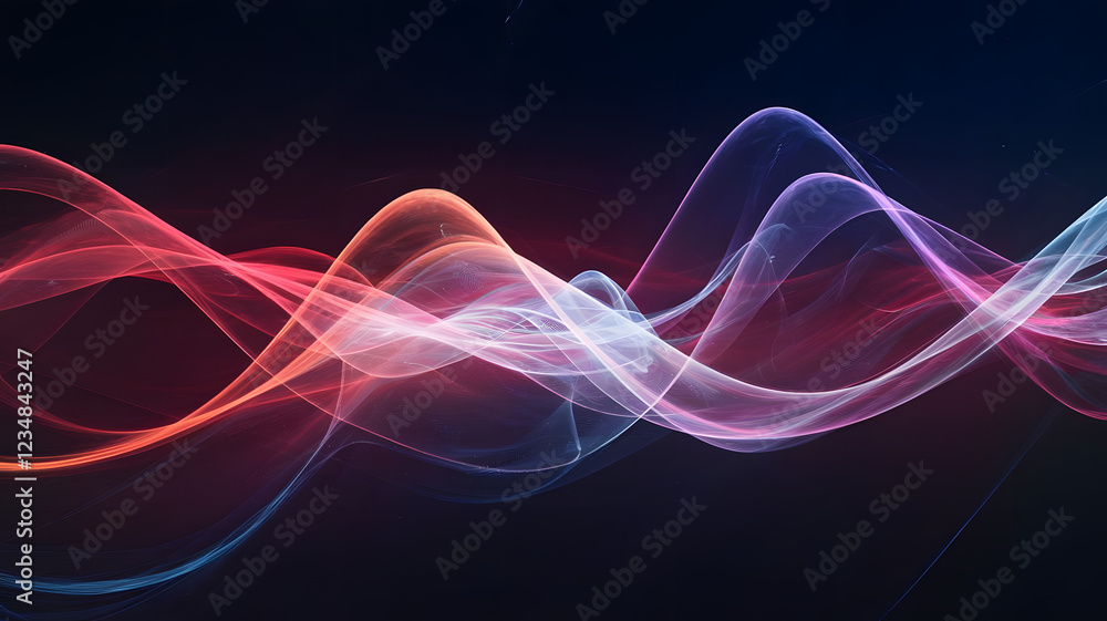 Abstract Flow: Red and blue luminous waves dance across a dark background, creating a mesmerizing and dynamic abstract artwork. Perfect for representing technology, music, energy, or fluidity. Abstract Flow: Red and blue luminous waves dance across a dark background, creating a mesmerizing and dynamic abstract artwork. Perfect for representing technology, music, energy, or fluidity.