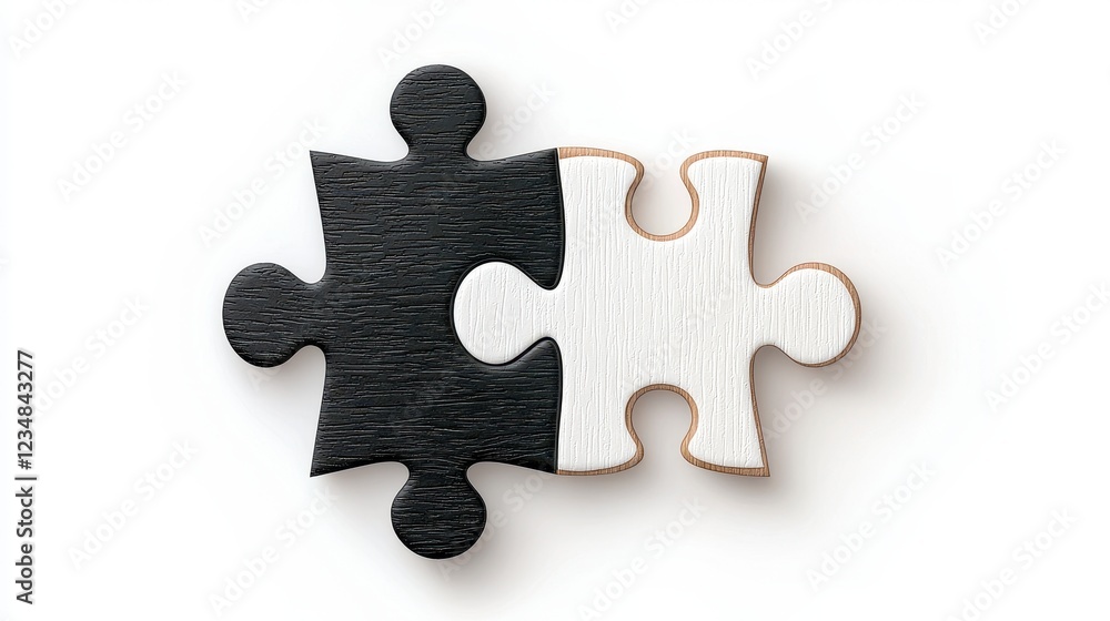 Fototapeta premium Black and White Puzzle Pieces Interlocking on White Background