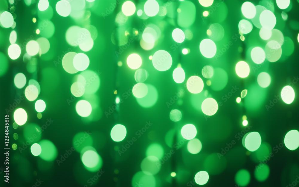Fototapeta premium Green glitter bokeh background with sparkling lights