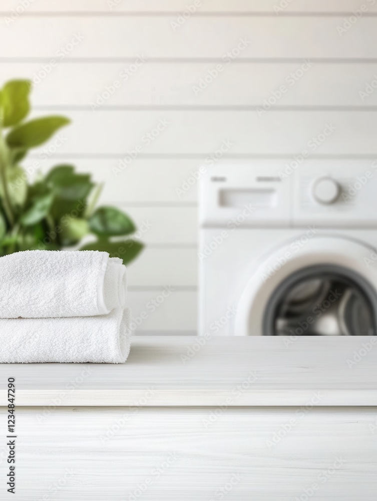 Fresh towels on a white surface, near a washing machine. Fresh towels on a white surface, near a washing machine.