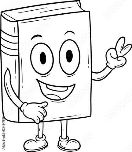 cute book character cartoon outline