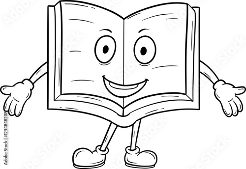 cute book character cartoon outline