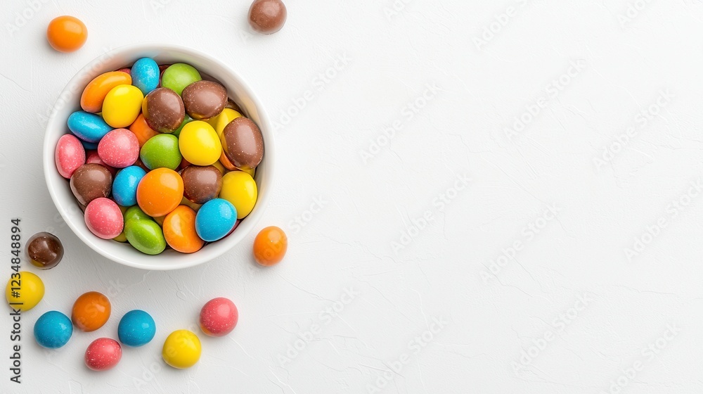 Obraz premium Colorful Candy Coated Chocolates in White Bowl
