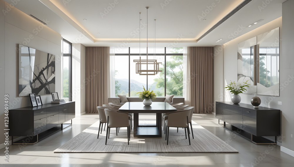 Fototapeta premium This contemporary living room boasts a modern design with a comfortable sofa, and stylish decor