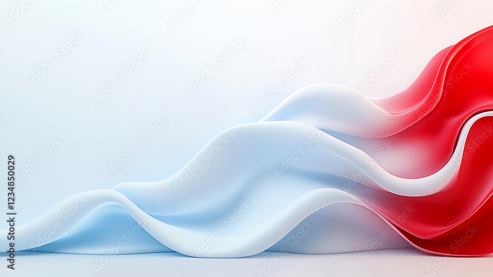 Fototapeta premium Abstract cloth flowing and waving from light blue to red gradient color in white studio