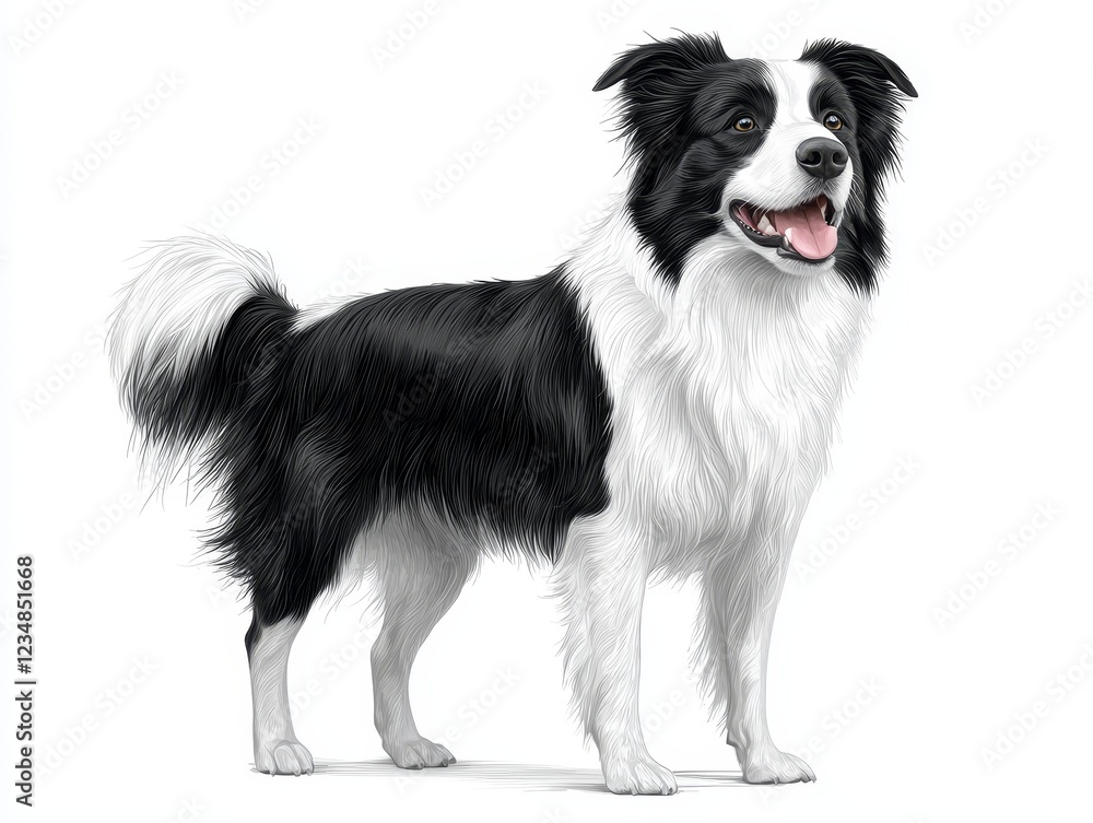 Striking black and white dog portrait on seamless white backdrop Striking black and white dog portrait on seamless white backdrop