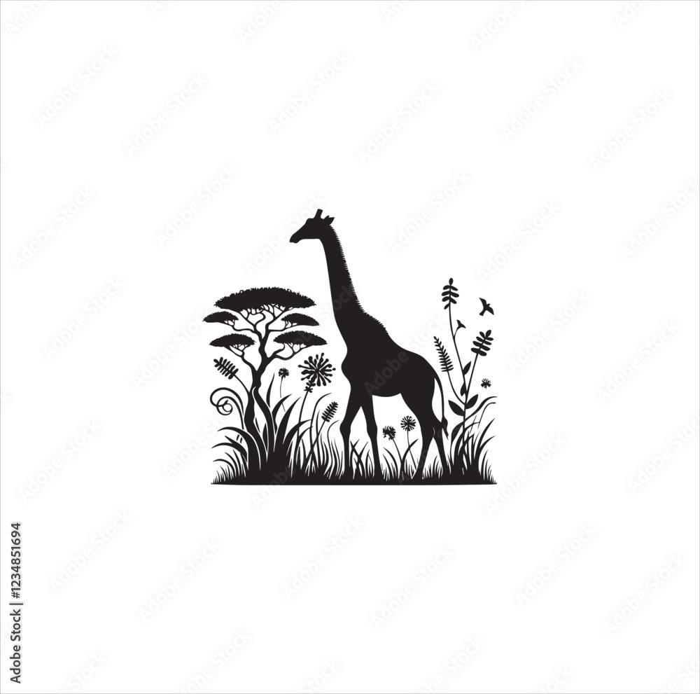 Fototapeta premium Black silhouette giraffe vector