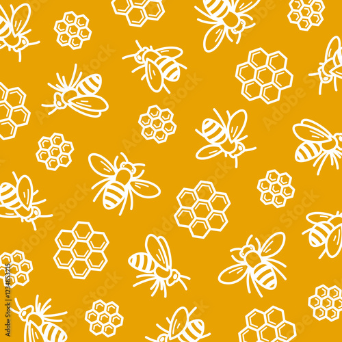 Bee background, pattern set. Collection icon bee. Vector