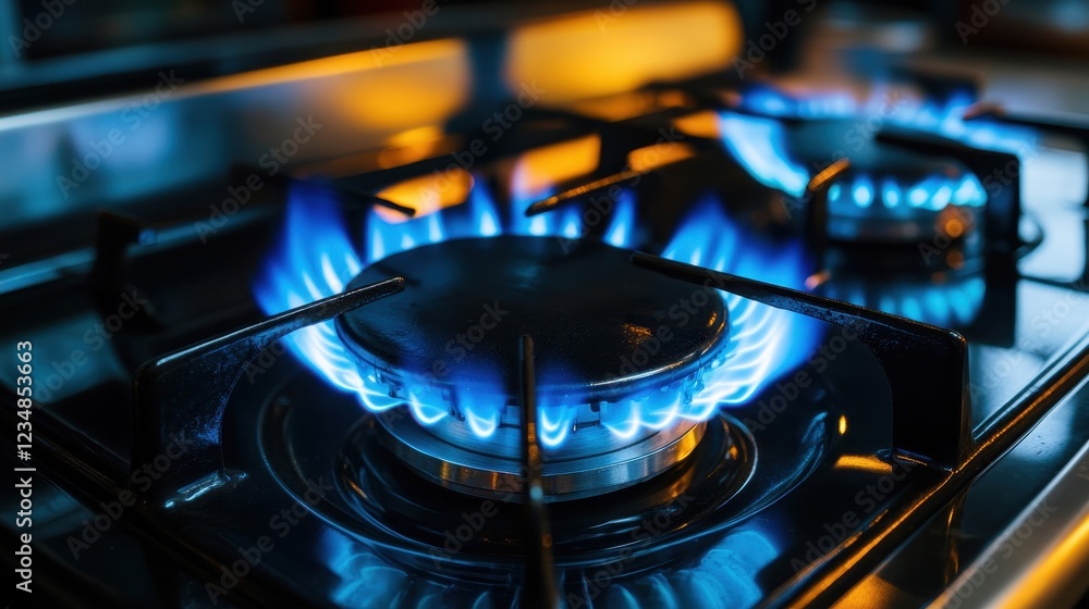 Blue Flames Igniting on a Gas Stove Burner Blue Flames Igniting on a Gas Stove Burner
