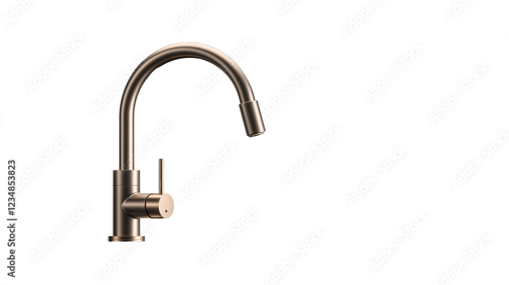 A hyper-realistic depiction of a modern stainless steel kitchen or bathroom faucet, transparent Background. A hyper-realistic depiction of a modern stainless steel kitchen or bathroom faucet, transparent Background.