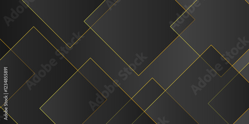 Abstract geometric design with golden lines on a black background creating a futuristic digital pattern.Abstract modern black background paper cut style with black and gold line Luxury concept. 