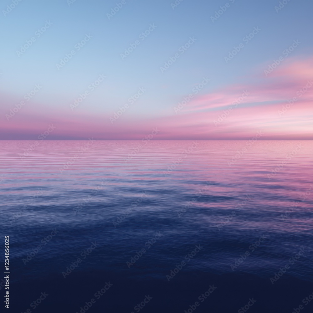 Obraz premium Serene sunset reflection over tranquil ocean coastal landscape digital vibrant colors wide angle nature's beauty