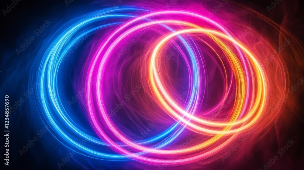 Abstract swirling neon light circles create vibrant artwork Abstract swirling neon light circles create vibrant artwork