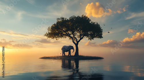 silhouette of a tree at sunset AI generative 