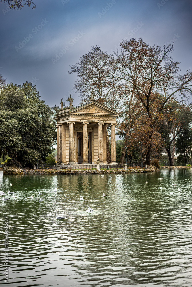 Temple of Aesculapius on the lake in the park of Villa Borghese Temple of Aesculapius on the lake in the park of Villa Borghese