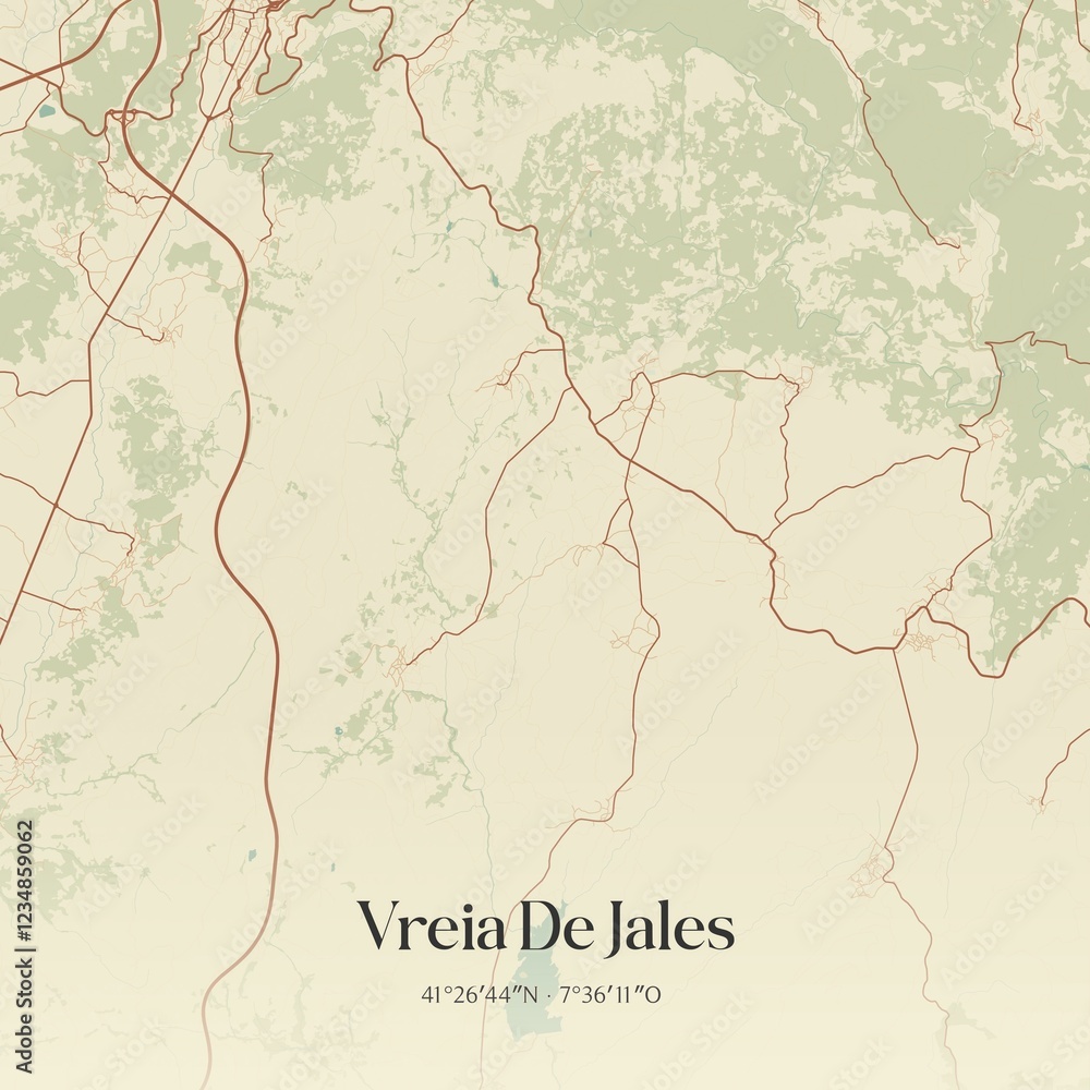 Fototapeta premium Vintage map of Vreia De Jales, Portugal. 