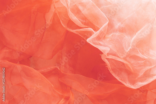 Elegant crinkled coral pink silk fabric