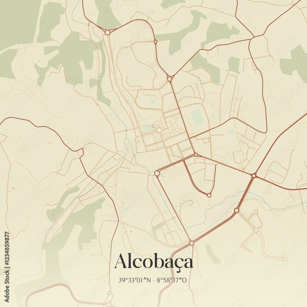 Fototapeta premium Vintage map of Alcoba�a, Portugal. 