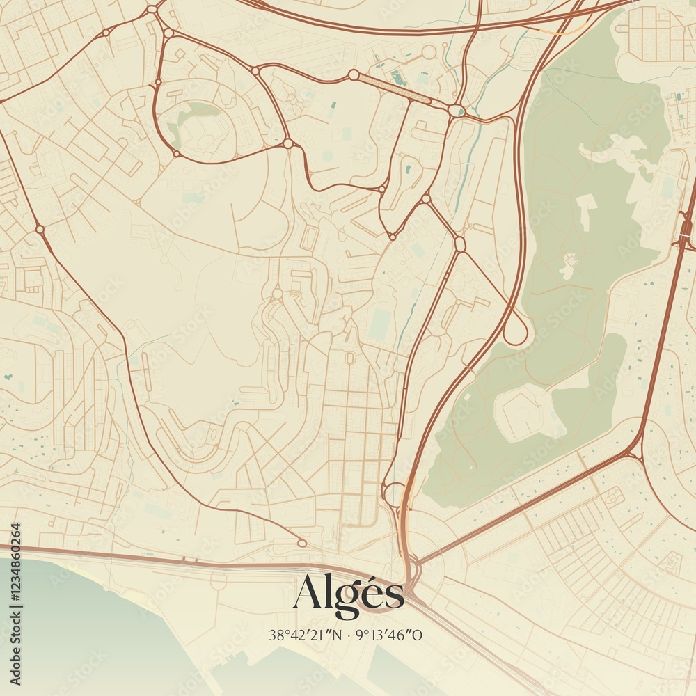 Fototapeta premium Vintage map of Alg�s, Portugal. 
