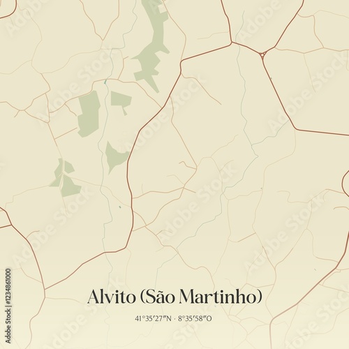 Vintage map of Alvito (São Martinho), Portugal. photo